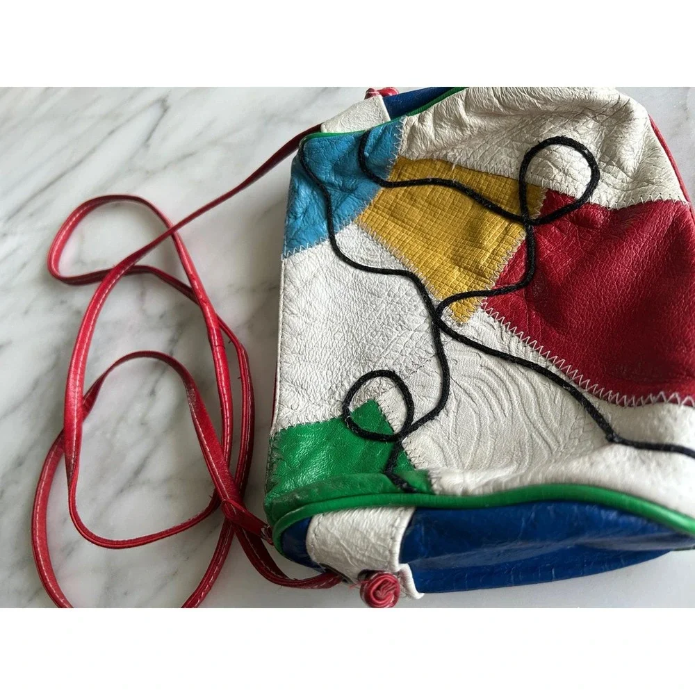 Sereta Vintage 90s‎ Patchwork Leather Crossbody Bag Primary Colorblock Pop Art